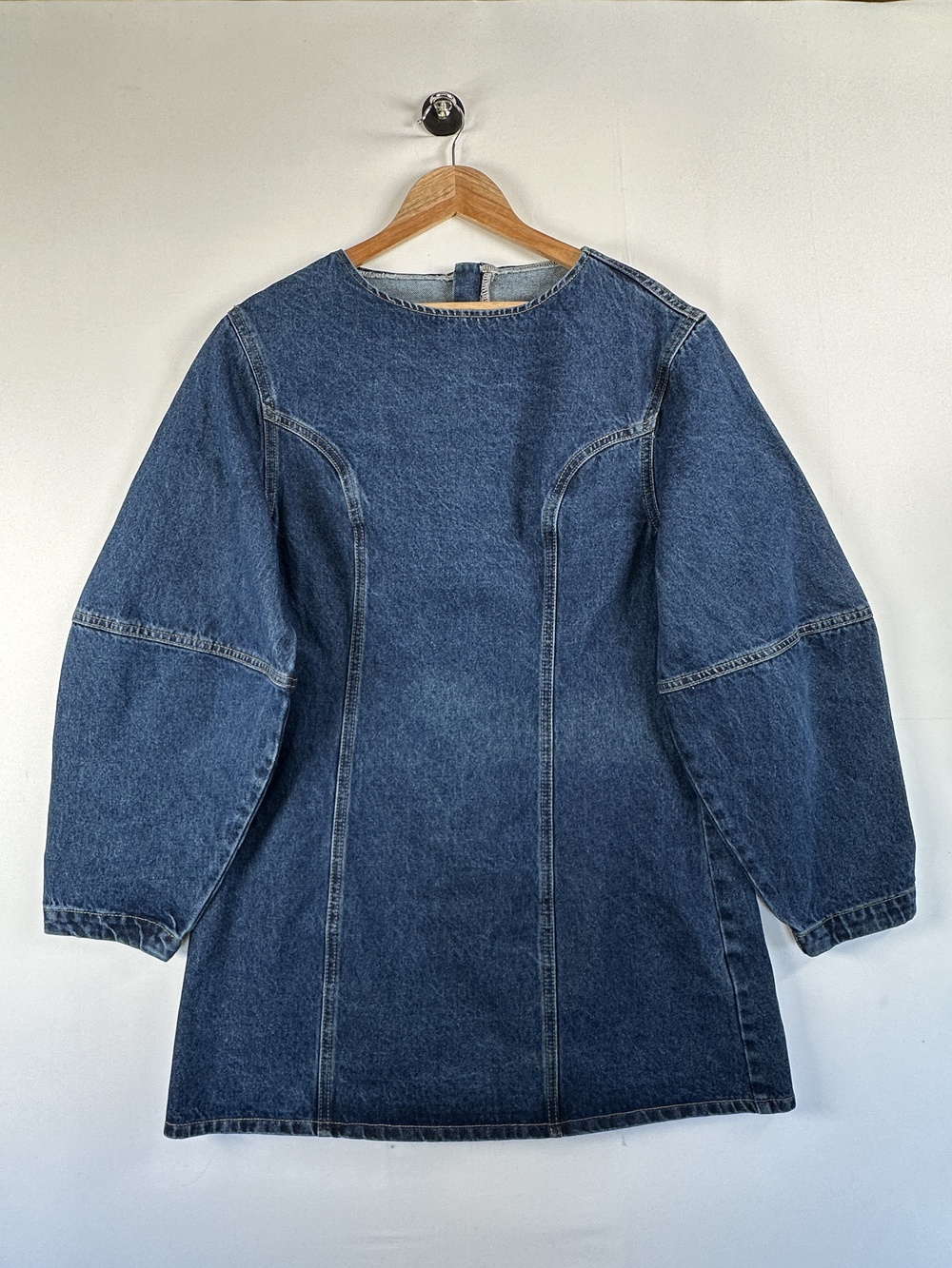 Missguided Structured Denim Mini Dress Balloon Sleeves Blue Size XL NWT